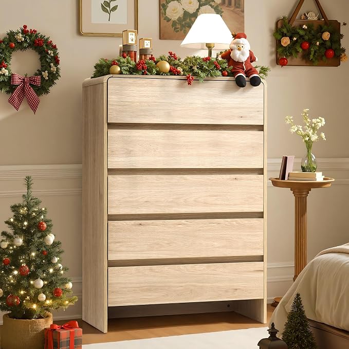 AMERLIFE 5 Drawer Dresser for Bedroom, Anti-Tip Kit, Wood Cabinet Organizer for by AMERLIFE