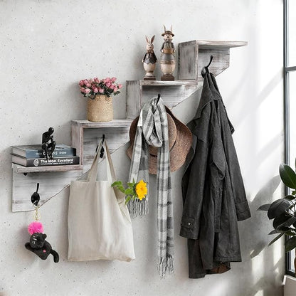 Coat Rack Wall Mount with Shelf, Wall Mounted Rise Wooden shelves - Image 8