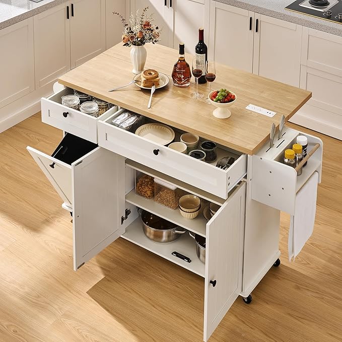 60.2" Kitchen Islands with Storage, Kitchen Island Cart with Trash Can Storage - Image 6