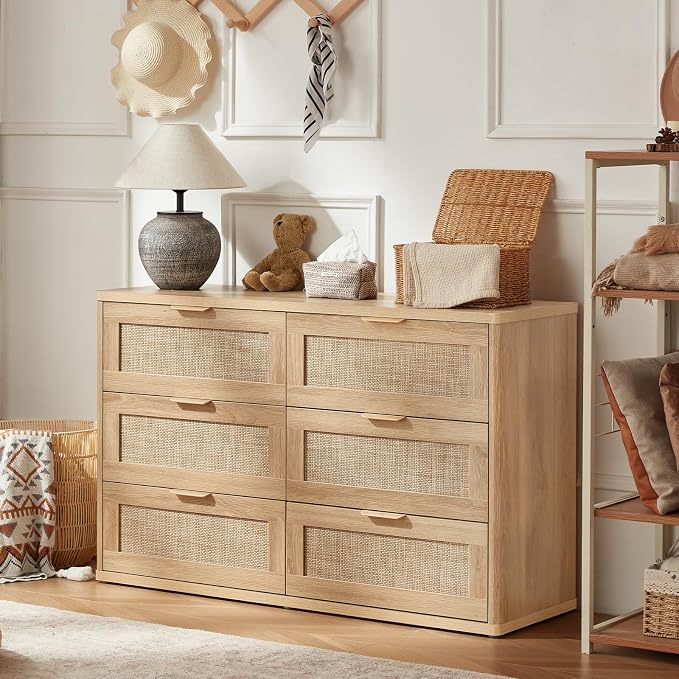 LEYAOYAO Rattan Dresser for Bedroom Set of 2, Boho 48" Wide 6 Drawer Dresser - Image 3