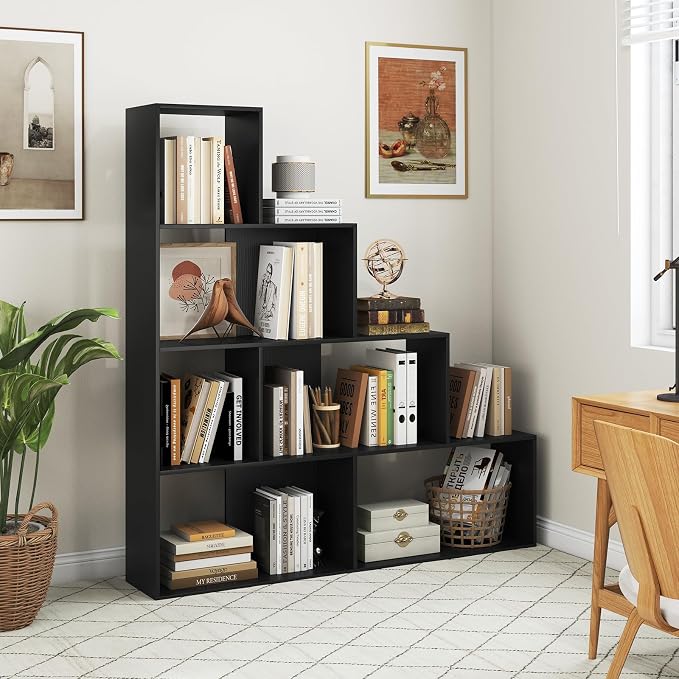 Tangkula 4-Tier Stepped Bookshelf, Freestanding 6 Cubes Ladder Bookcase - Image 9