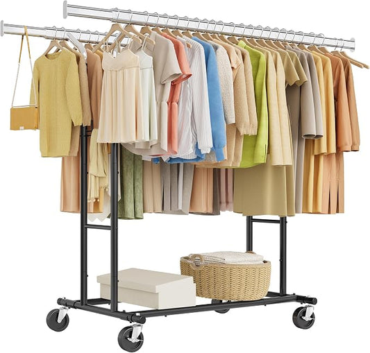 Tajsoon Double Rod Clothes Rack Load 480 LBS, Heavy Duty Rolling Garment Rack by Tajsoon