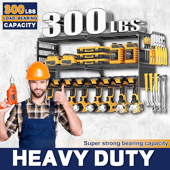 Power Tool Organizer Wall Mount, 300Lbs Load 3 Layer Heavy Duty Metal Tool Shelf - Image 4