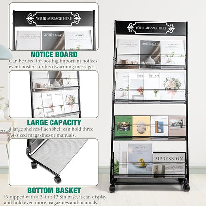 Floor Magazine Rack Brochure Display Stand 4-Layer - Image 3