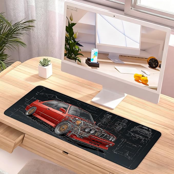 Retro Car Blueprint Mouse Pad – Large Extended Desk Mat 31.5 x 11.8 in – - Image 2