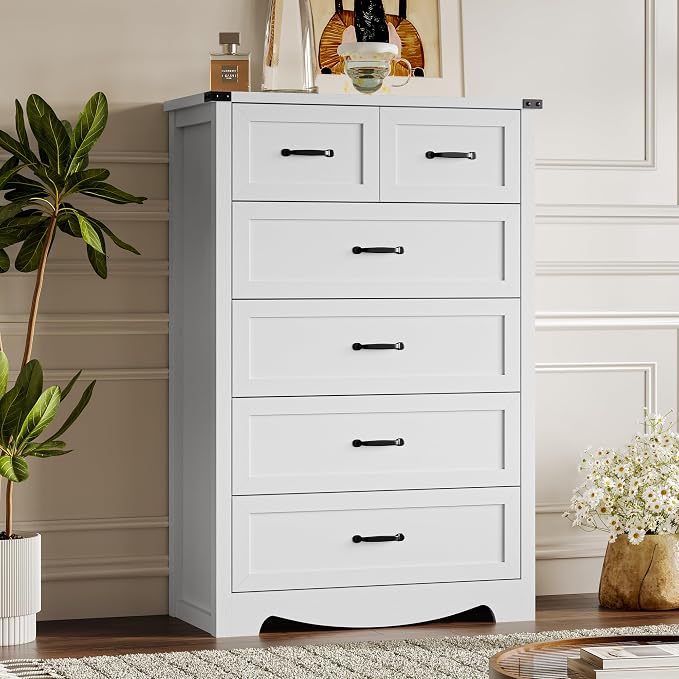 Tall 6-Drawer Dresser for Bedroom, Modern Wooden Chest of Drawers by BORNOON