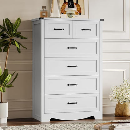 Tall 6-Drawer Dresser for Bedroom, Modern Wooden Chest of Drawers by BORNOON