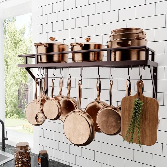 KES 30-Inch Oiled Bronze Pot Rack, Wall Mounted Hanging Pot and Pan Organizer by KES