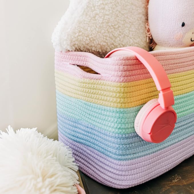 OrganiHaus Set of 3 Pastel Rainbow Woven Storage Baskets - Image 7