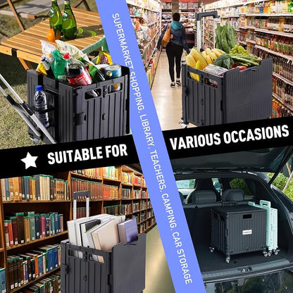 Folding Utility Cart Portable Rolling Crate Handcart Shopping Trolley - Image 7
