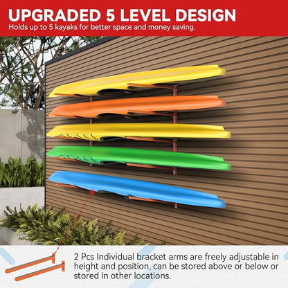 Kayak Storage Rack Wall Mount Adjustable 5 Levels Kayak Rack Wall Hanger Holder - Image 3