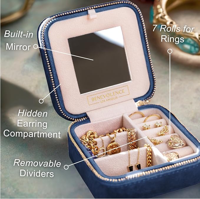 Benevolence LA Plush Velvet Jewelry Box | Travel Jewelry Case Organizer - Image 3