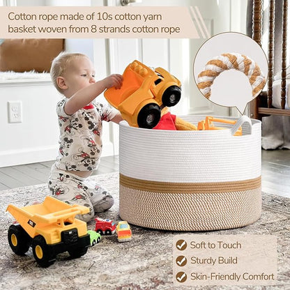 INDRESSME XXXLarge Cotton Rope Basket 21.7" x 21.7" x 13.8" Woven Baby laundry - Image 4