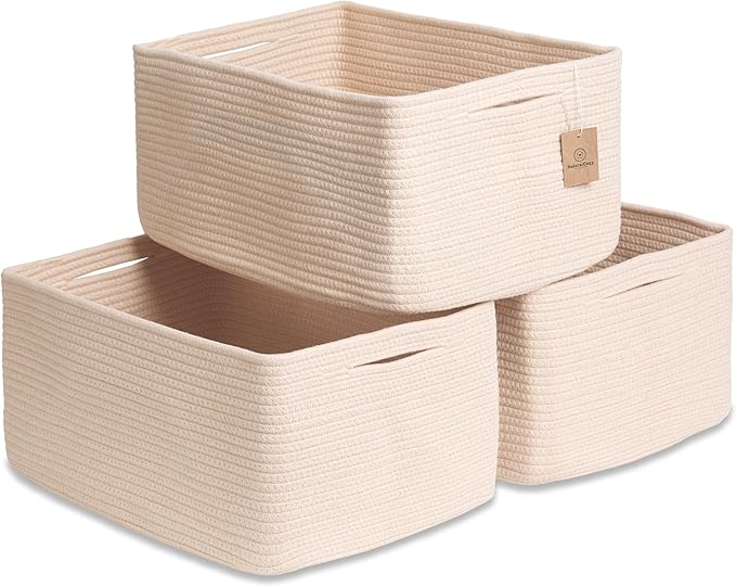 NaturalCozy Storage Baskets 16.8”x13”x7.6” Cotton Rope Woven Baskets by NaturalCozy