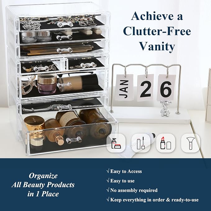 Sea Team 3-Tier Stackable Clear Makeup Organizer - Image 3