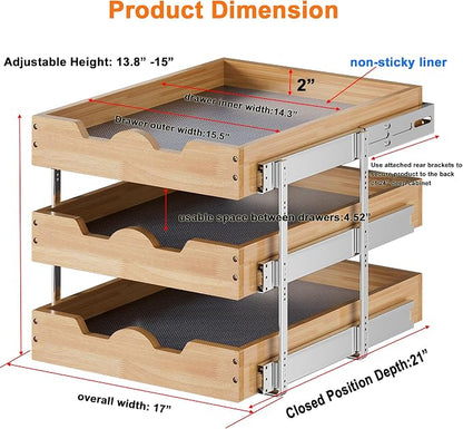 DINDON 3 Tier Pull Out Cabinet Organizer 17”W X21”D Slide Out Shelves - Image 2