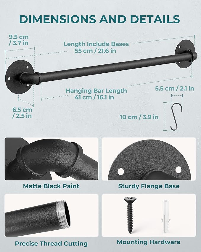 OROPY Wall Mounted Pot Pan Rack 21'' Set of 2, Industrial Utensils Wall Hanger - Image 3
