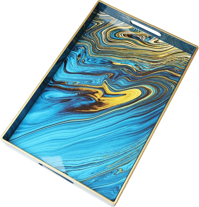 Spsyrine Serving Tray, Marble Decorative Tray Plastic Rectangular Coffee Table - Image 7