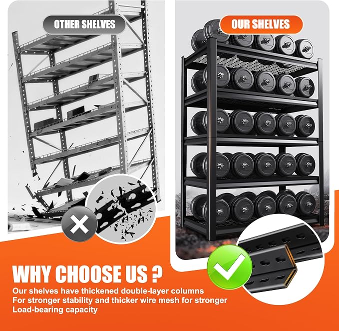 71" H Garage Shelving Heavy Duty Storage Shelves, 5-Tier Adjustable Metal - Image 5