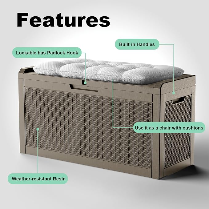 60 GallonOutdoor Storage Box, Resin Deck Boxes Waterproof, IndoorOutdoor Bin - Image 6