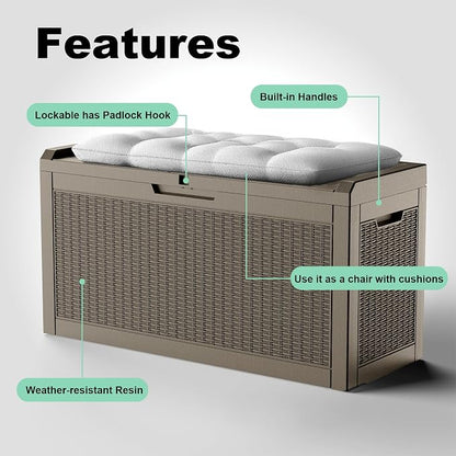 60 Gallon Resin Deck Box, Lockable Outdoor Storage Box - Image 6
