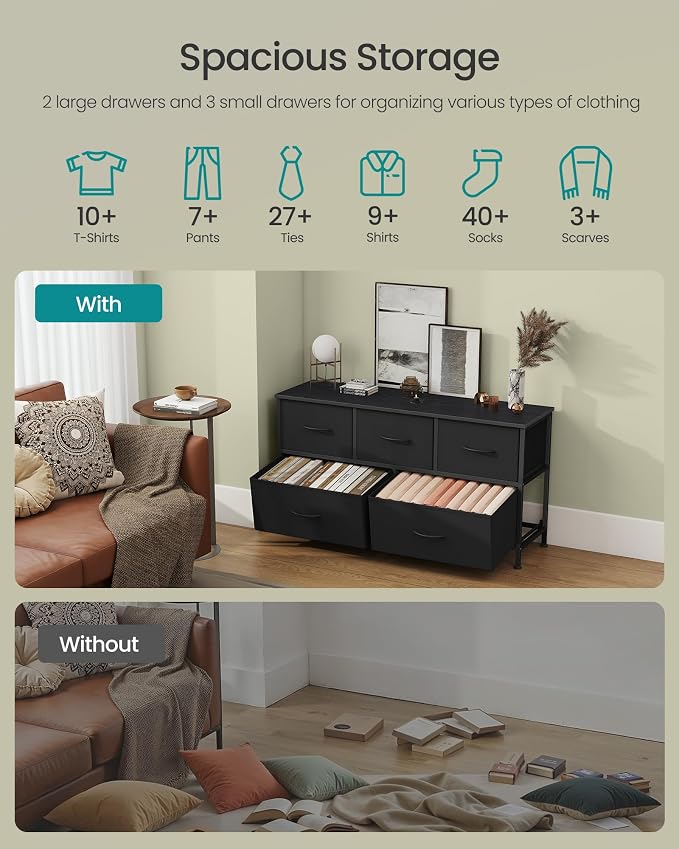 SONGMICS Dresser for Bedroom, Chest of Drawers, TV Stand, 5 Non-Woven Fabric - Image 4