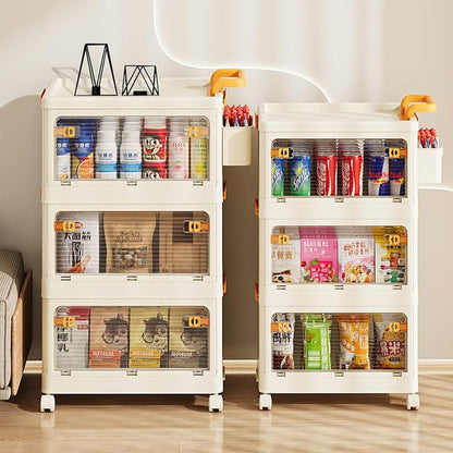 58 QT Storage Bins with Lids, Stackable Rolling Storage Cart with Clear Doors - Image 6