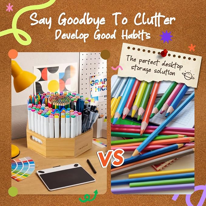 360° Rotating Art Supply Organizer, Holds 750+ Pencils, Bamboo Marker & Pen - Image 6