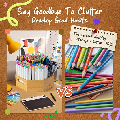 360° Rotating Art Supply Organizer, Holds 750+ Pencils, Bamboo Marker & Pen - Image 6