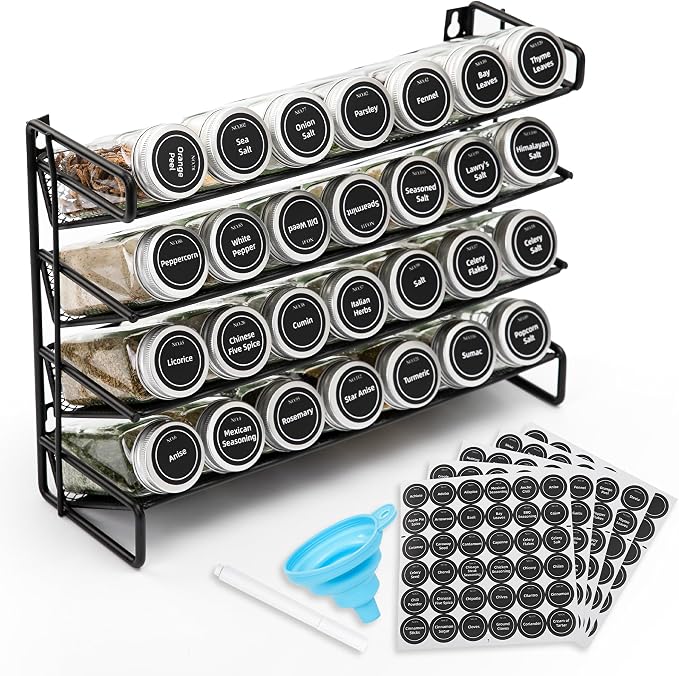 4-Tier Spice Rack Organizer Set – Wall Mounted or Countertop – Includes 28 by Unknown