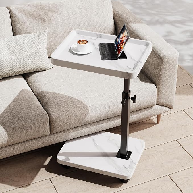 C Table End Table Adjustable Height, 360°Swivel TV Tray Table by SJIE
