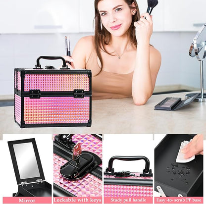 Makeup Case Organizer, Makeup Train Case, Trays Cosmetic Box Portable, - Image 5