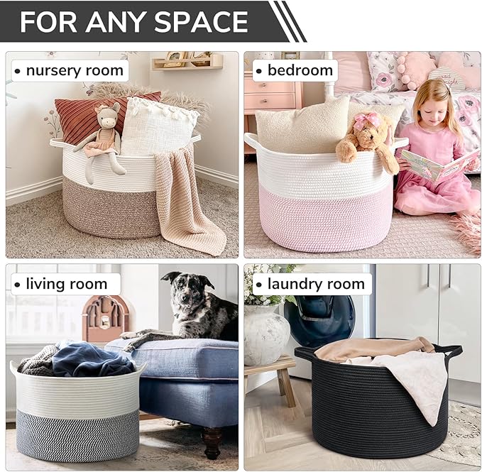 INDRESSME XXXLarge Blanket Basket 21.7" x 21.7" x 13.8" Woven Storage Baskets - Image 5