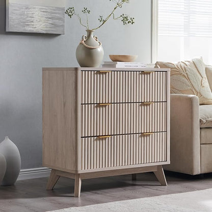 T4TREAM Fluted 3 Drawer Dresser, Curved Profile Design, Wood Drawer Organizer - Image 6