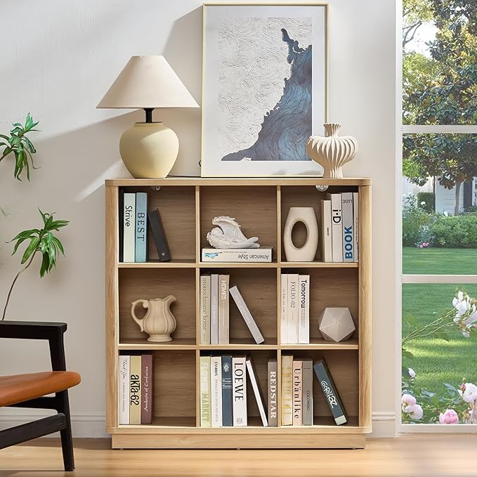 9 Cube Storage Book Shelf, Floor Standing 3-Tier Wood Cubby Bookcase - Image 5