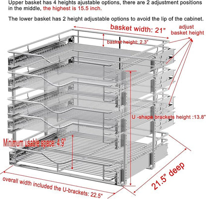 DINDON Pull Out Cabinet Organizer, Cabinet Pull Out Shelves, 2 Tier Pull Out - Image 2
