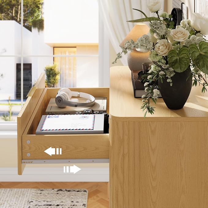 Fluted 5 Drawers Dresser for Bedroom, Farmhouse Wooden Vertical Dresser - Image 4