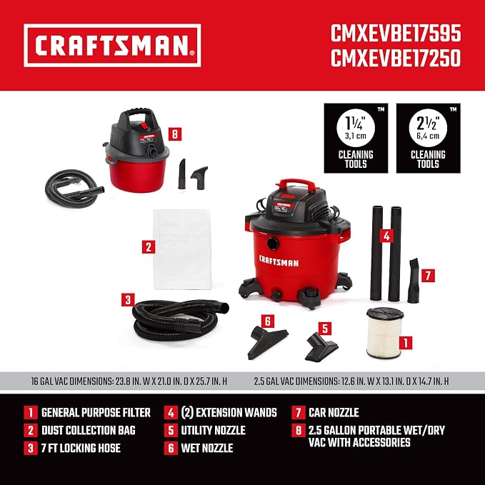 CRAFTSMAN CMXEVBE17595 16 Gal. 6.5 Peak HP Wet/Dry Shop Vacuum - Image 4
