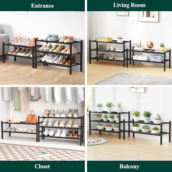Smiry Bamboo Shoe Rack for Closet, 2 Tier Wooden Stackable Shoe Organizer - Image 7