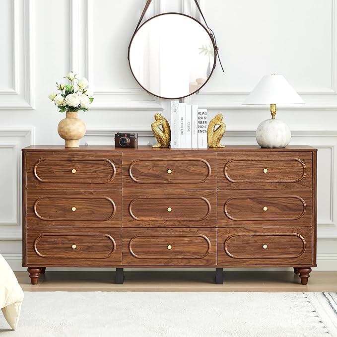 9 Drawer Fluted Dresser for Bedroom, Mid Century Modern Chest of Drawers - Image 3