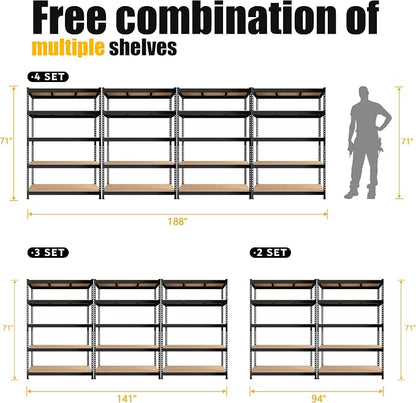 PrimeZone 4 Pack Heavy Duty Adjustable 5 Tier Garage Storage Shelves - Image 9