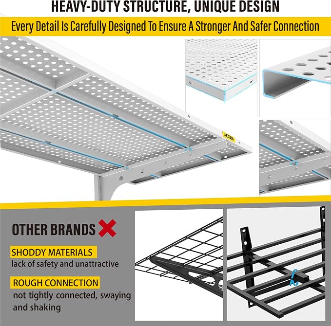 2-Pack 2 Tier 1.3x4ft Garage Shelving Wall Mounted, 520lbs Load - Image 4