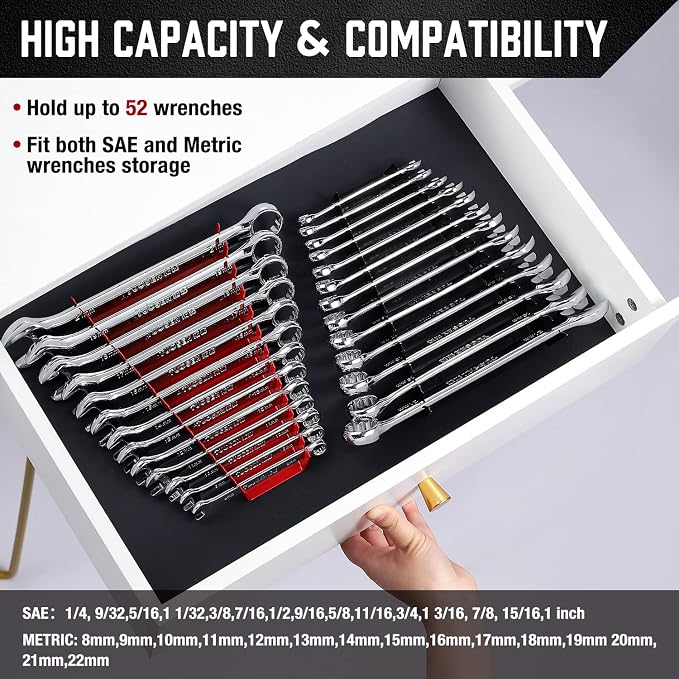 ALOANES 52-Slot Metal Wrench Organizer, Heavy Duty Wrench Organizer Tray - Image 6