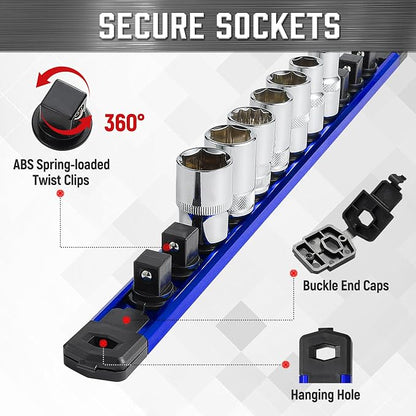 ALOANES 3/8-Inch Drive Magnetic Socket Organizer, Heavy Duty Aluminum Socket - Image 3