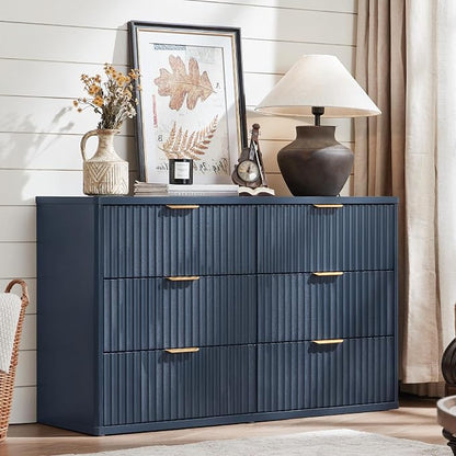 LEYAOYAO Fluted 6 Drawers Dresser Set of 2, Curved Profile Design, Dresser TV - Image 2