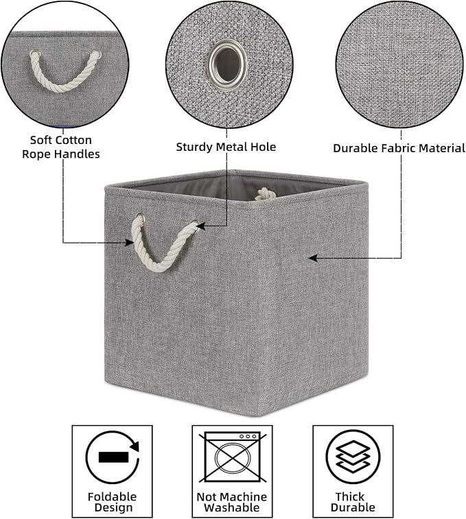 Bidtakay Grey Baskets Foldable Storage Cube Bins 13x13x13 Cube Storage - Image 6