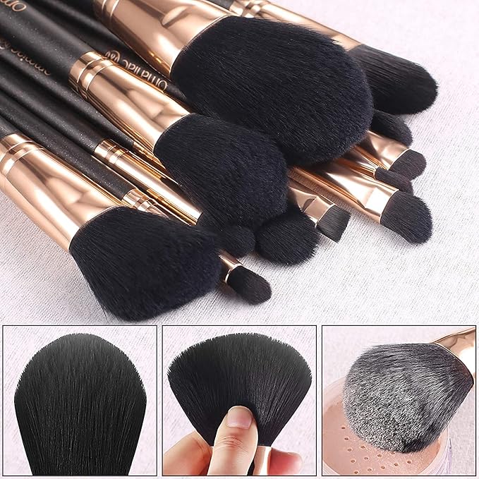 OMANIAC Makeup Brush Set Professional, 12 Pearlescent Wood Handle Makeup Brushes - Image 2