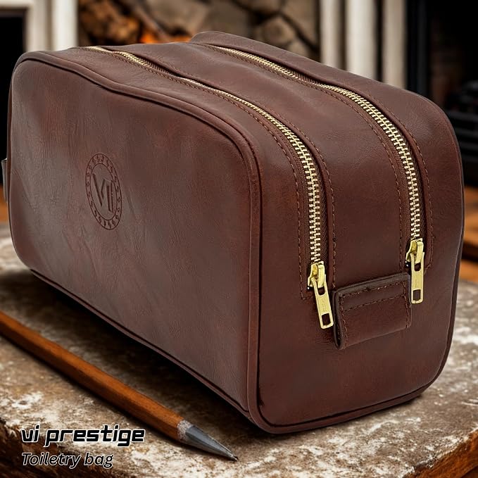 Dopp Gift Large Travel Toiletry Bag Premium Quality PU Leather Two compartments - Image 2
