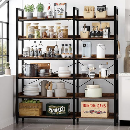 KOUSEI 6-Tier L-Shaped Reversible Corner Bookshelf, Wide Open Shelves + 4 Hooks - Image 6