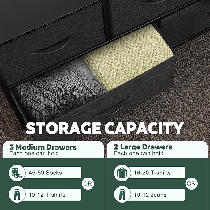 Dresser for Bedroom with 5 Drawers, Chest of Drawers, Storage Drawers Organizer - Image 5